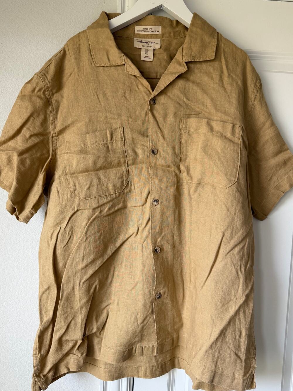 Panama Jack 100% European Linen Camel Short Sleeve Button Down - Men's Large